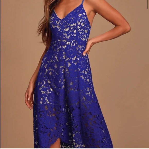 Lulus One Wish Royal Blue Lace Midi Dress - Picture 2 of 11